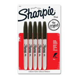 Sharpie Permanent Marker, Fine Point, Black, Pack of 5